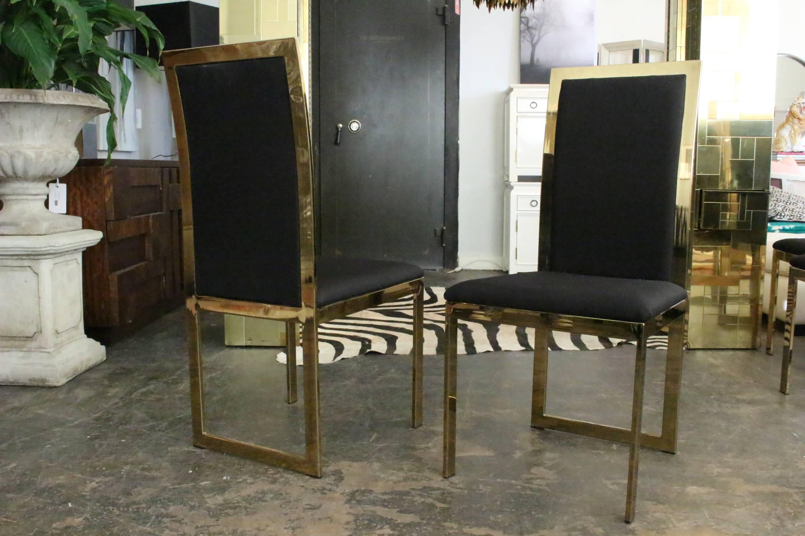 Set of Six Brass Dining Chairs in the Style of Milo Baughman 1