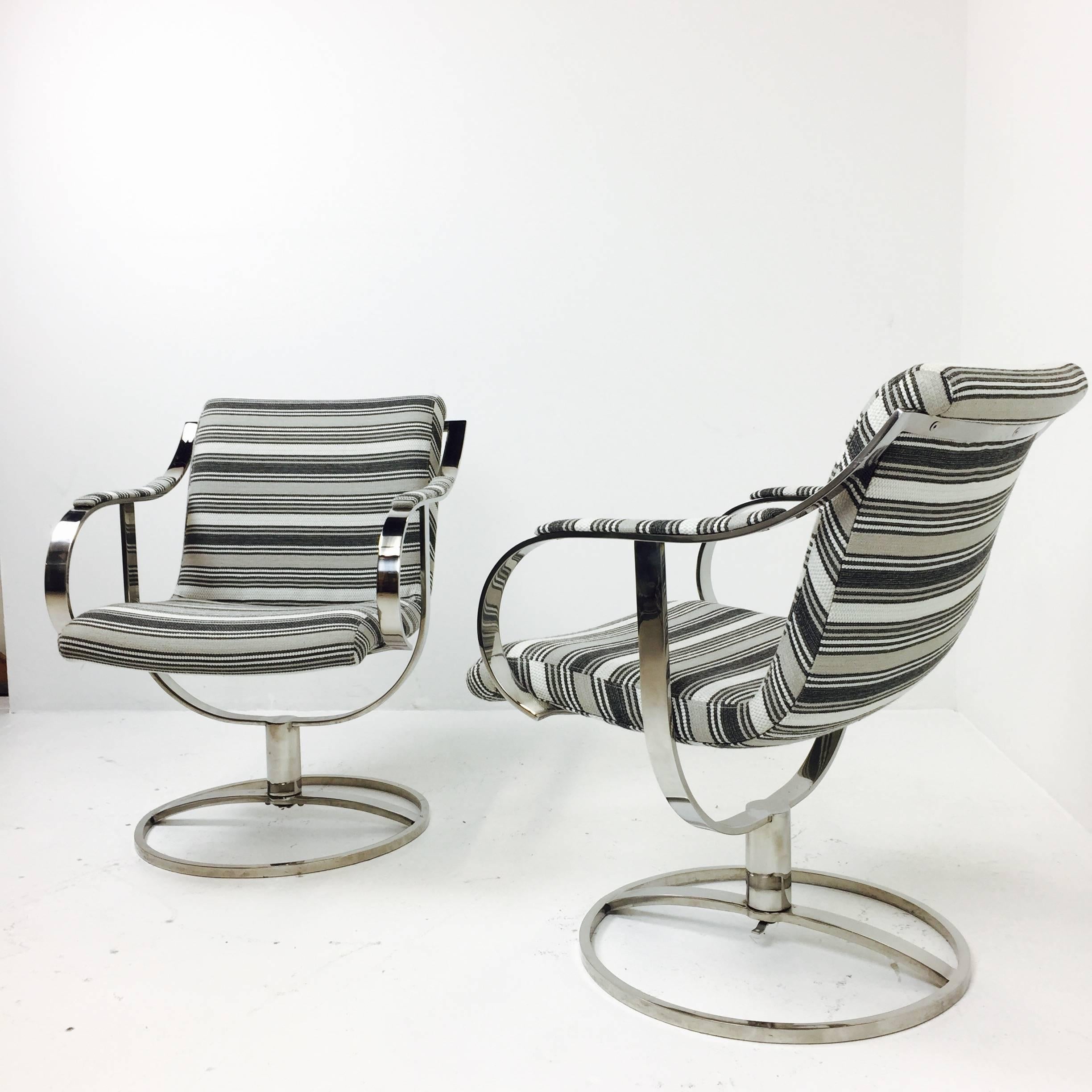 Modern Pair of Steel Case Leather Swivel Chairs