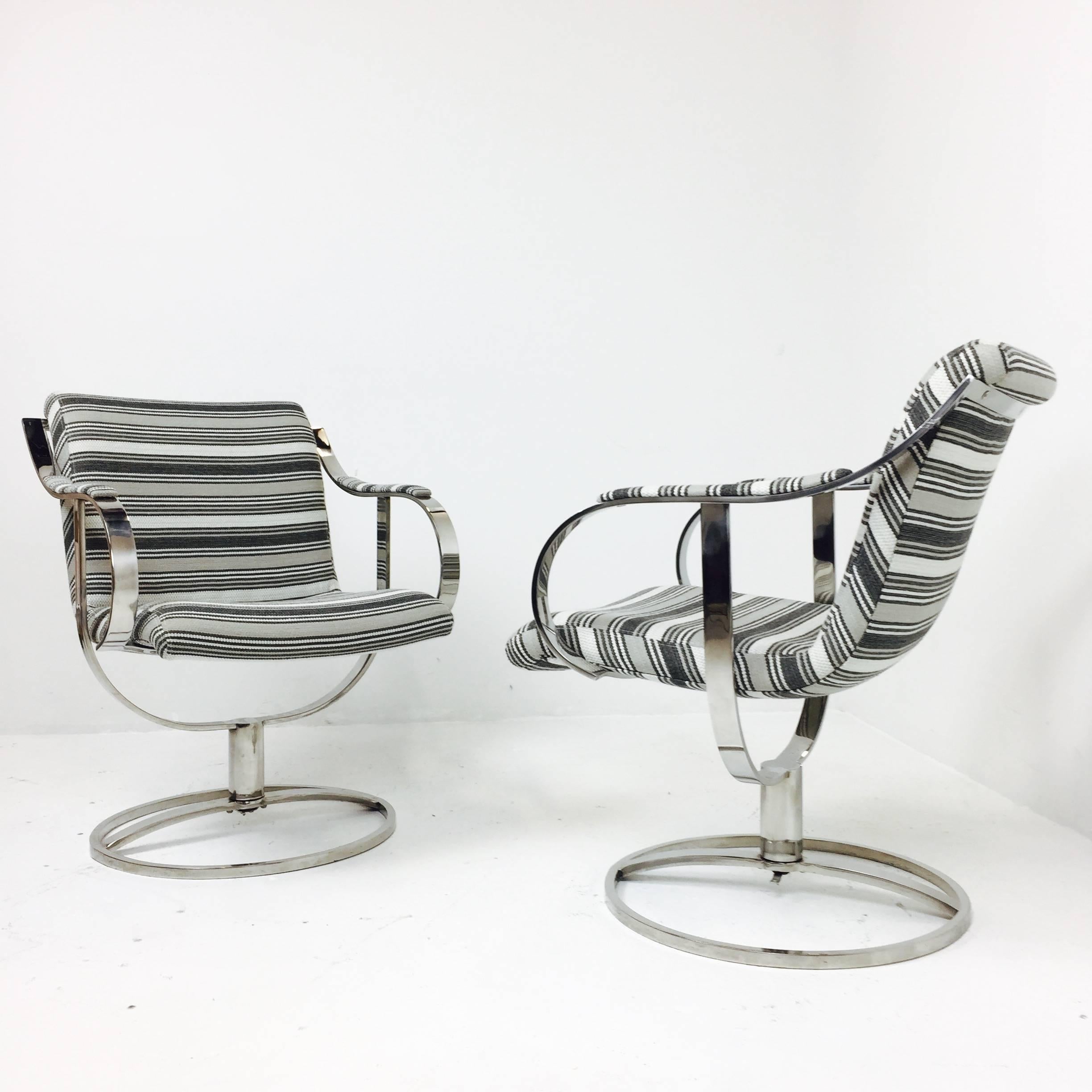 Polished Pair of Steel Case Leather Swivel Chairs