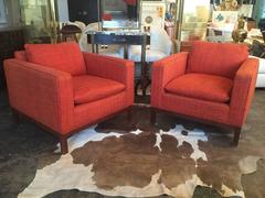 Pair of Orange Tweed Cube Club Chairs