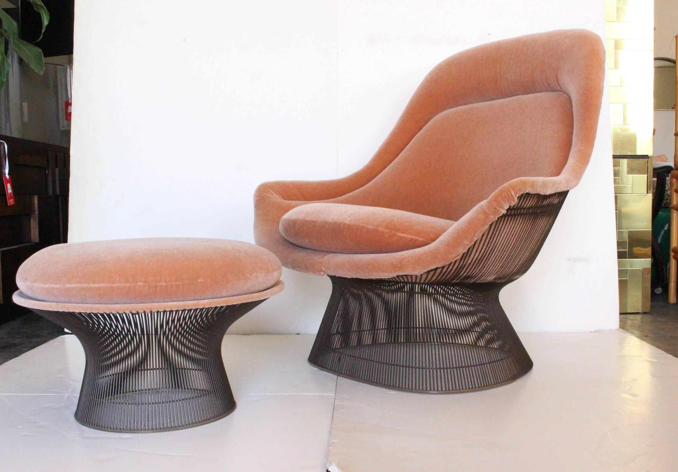 Bronze Lounge Chair and Ottoman by Warren Platner for Knoll In Good Condition In Dallas, TX