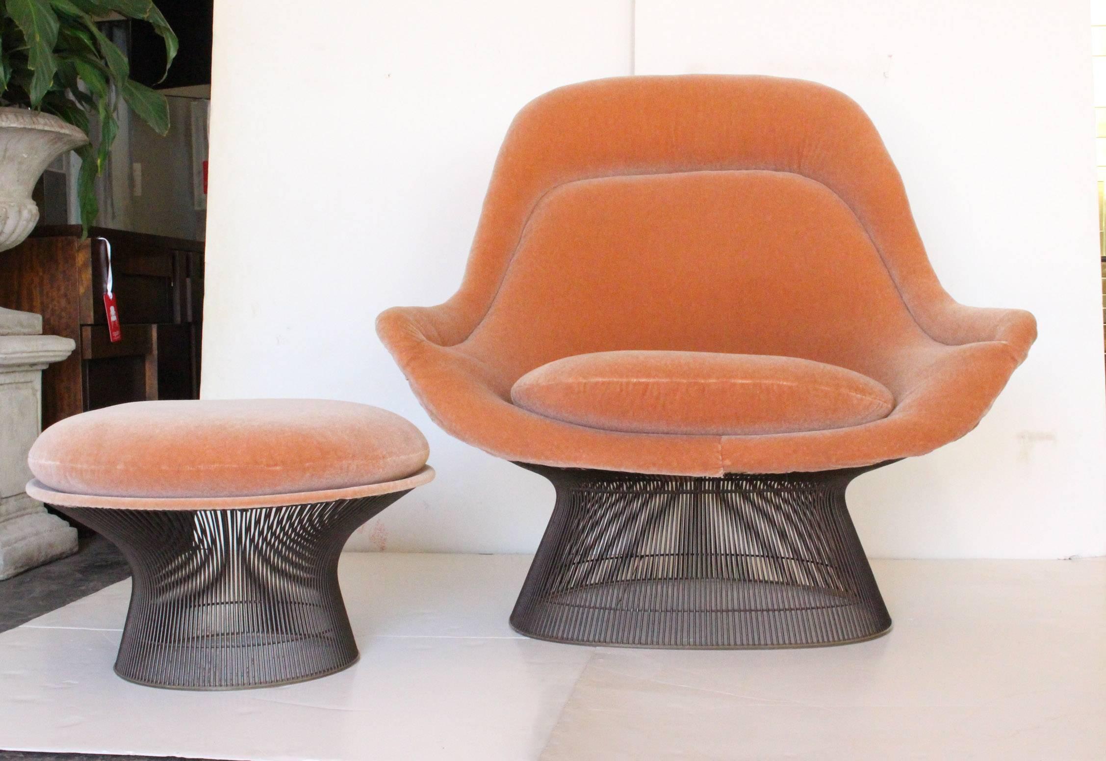 Mid-Century Modern Bronze Lounge Chair and Ottoman by Warren Platner for Knoll
