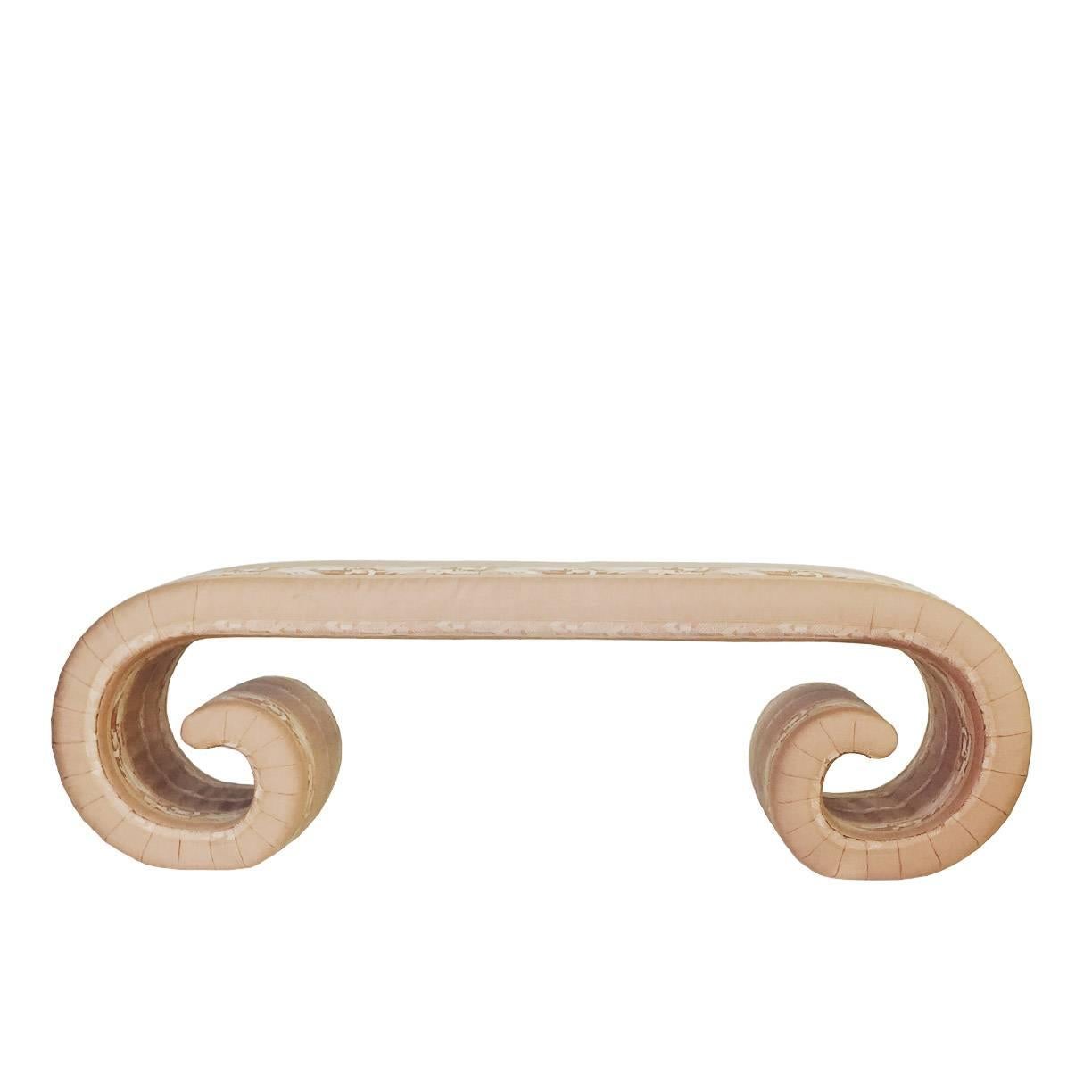 Upholstered scroll bench.

Dimensions: 60