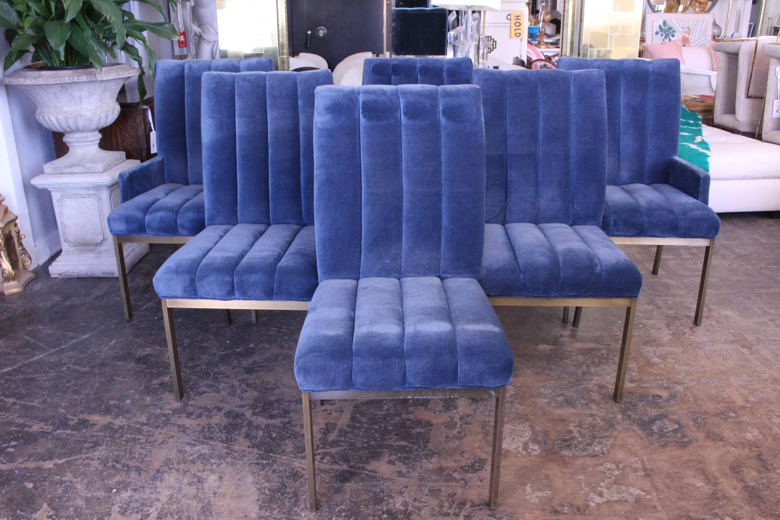 Mid-Century Modern Set of Six Velvet Dining Chairs by DIA