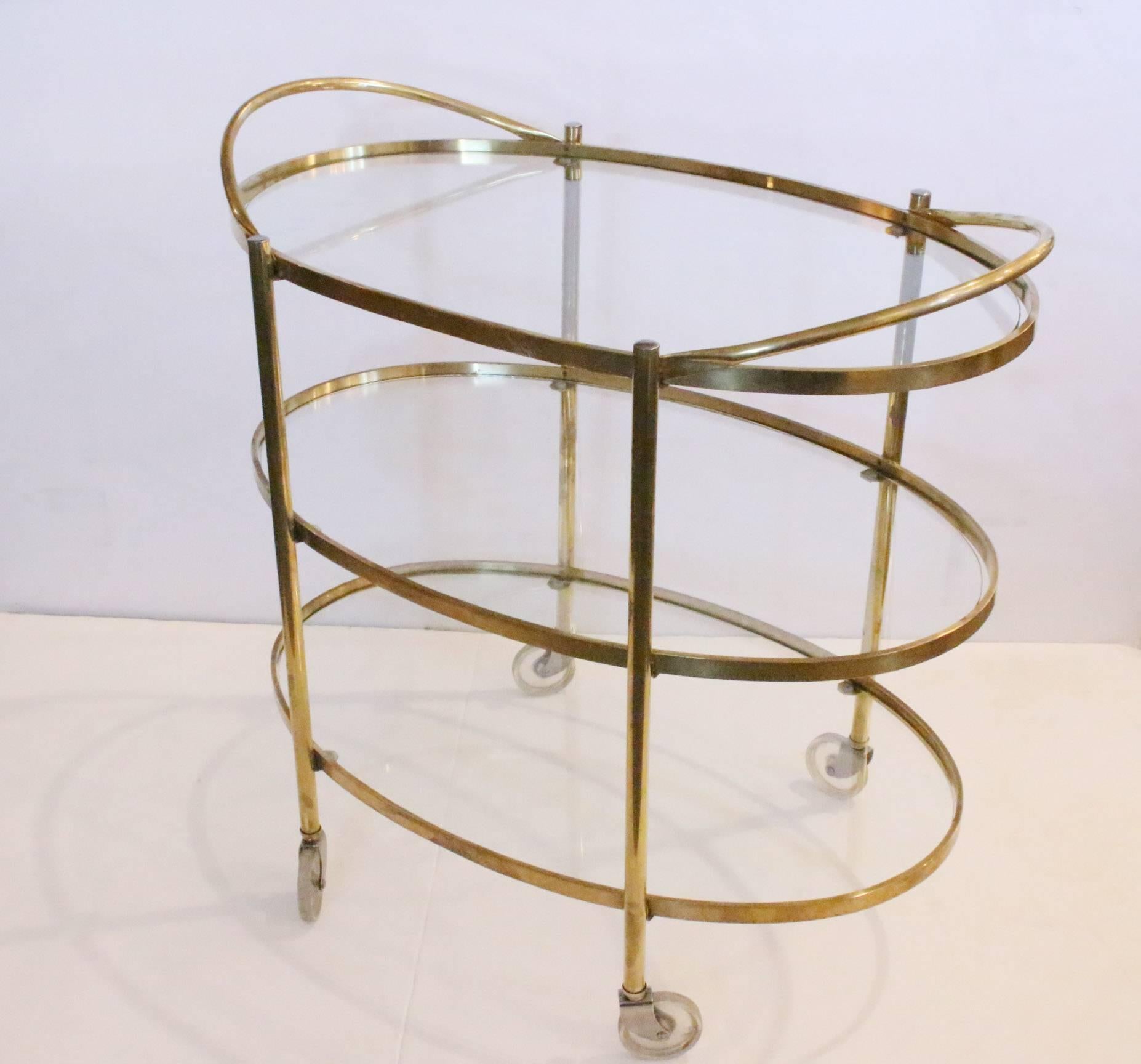 Mid-Century Modern Three-Tier Mid-Century Brass Bar Cart