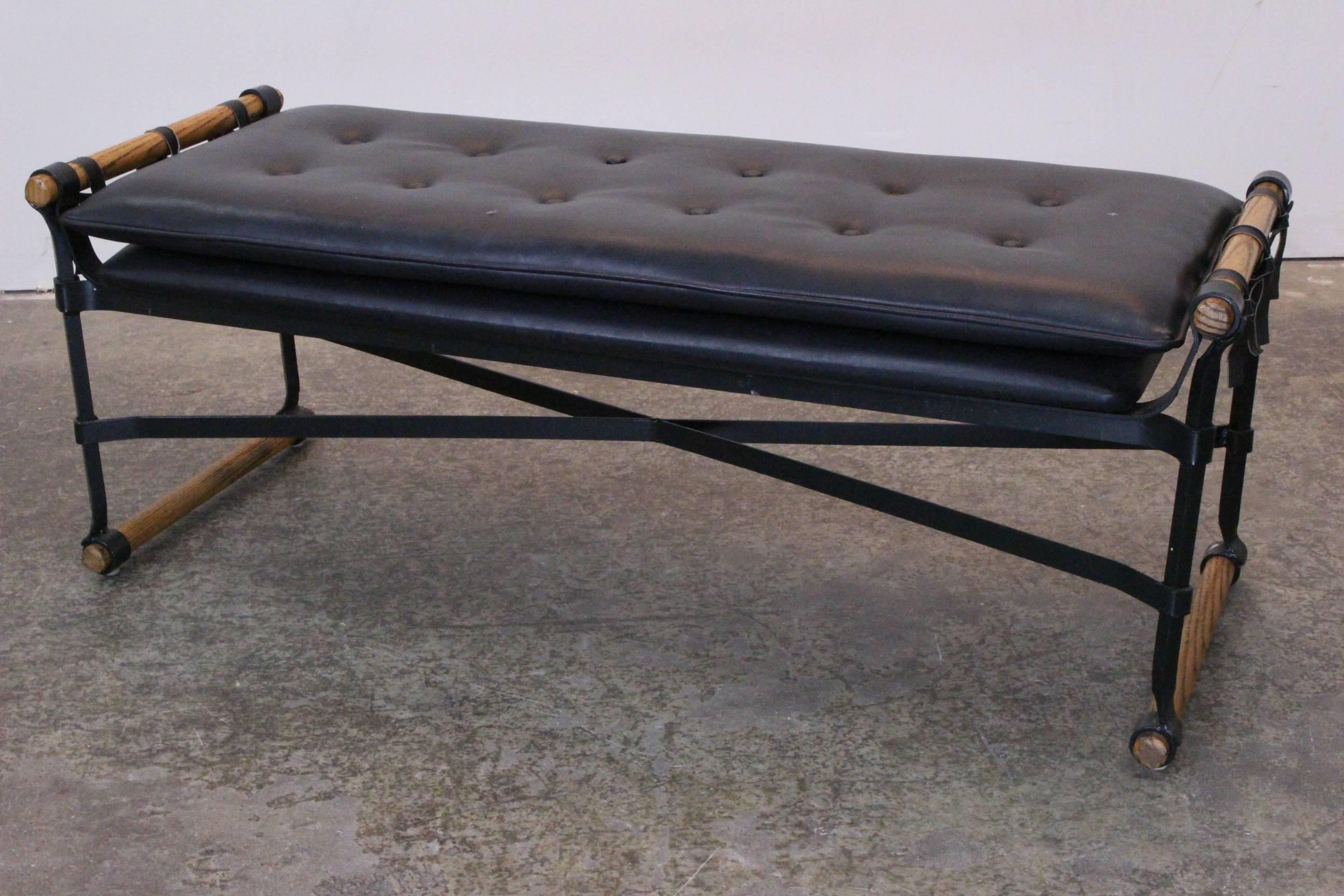 Pair of Faux Leather Campaign Benches by Cleo Baldon In Good Condition In Dallas, TX