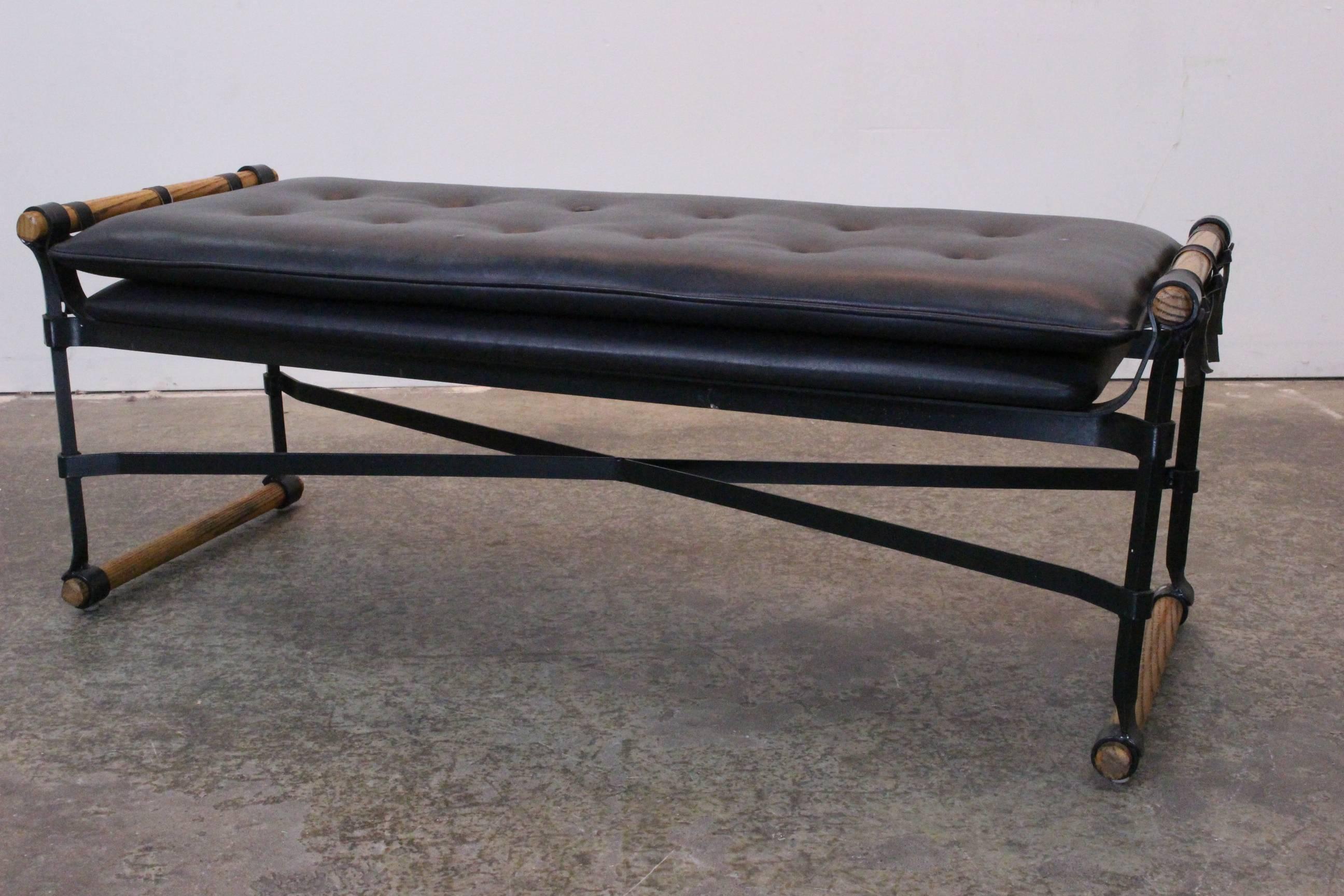 Mid-Century Modern Pair of Faux Leather Campaign Benches by Cleo Baldon