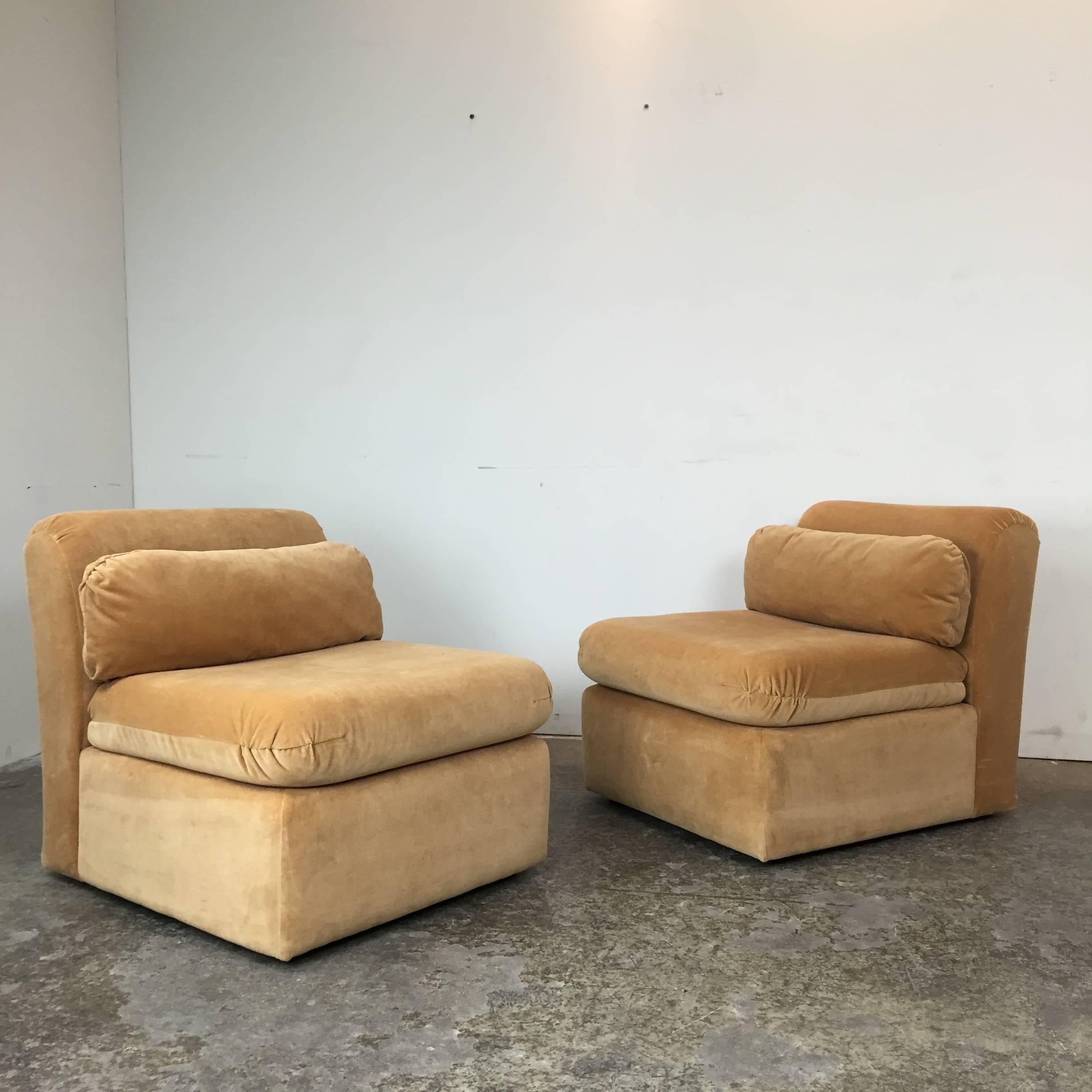 20th Century Pair of 1970s Cube Slipper Chairs