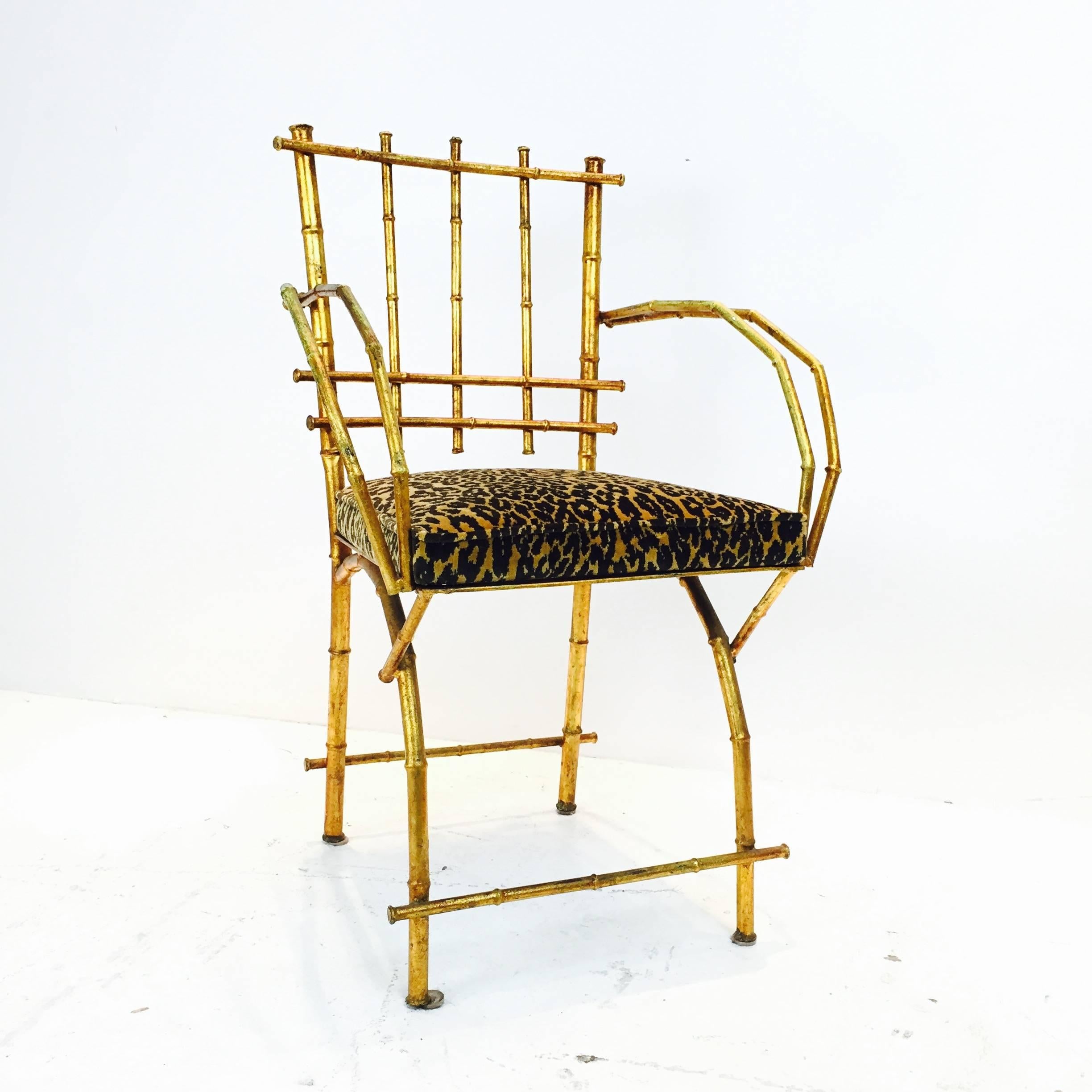 Chinoiserie Gold Leaf Faux Bamboo Vanity Chair
