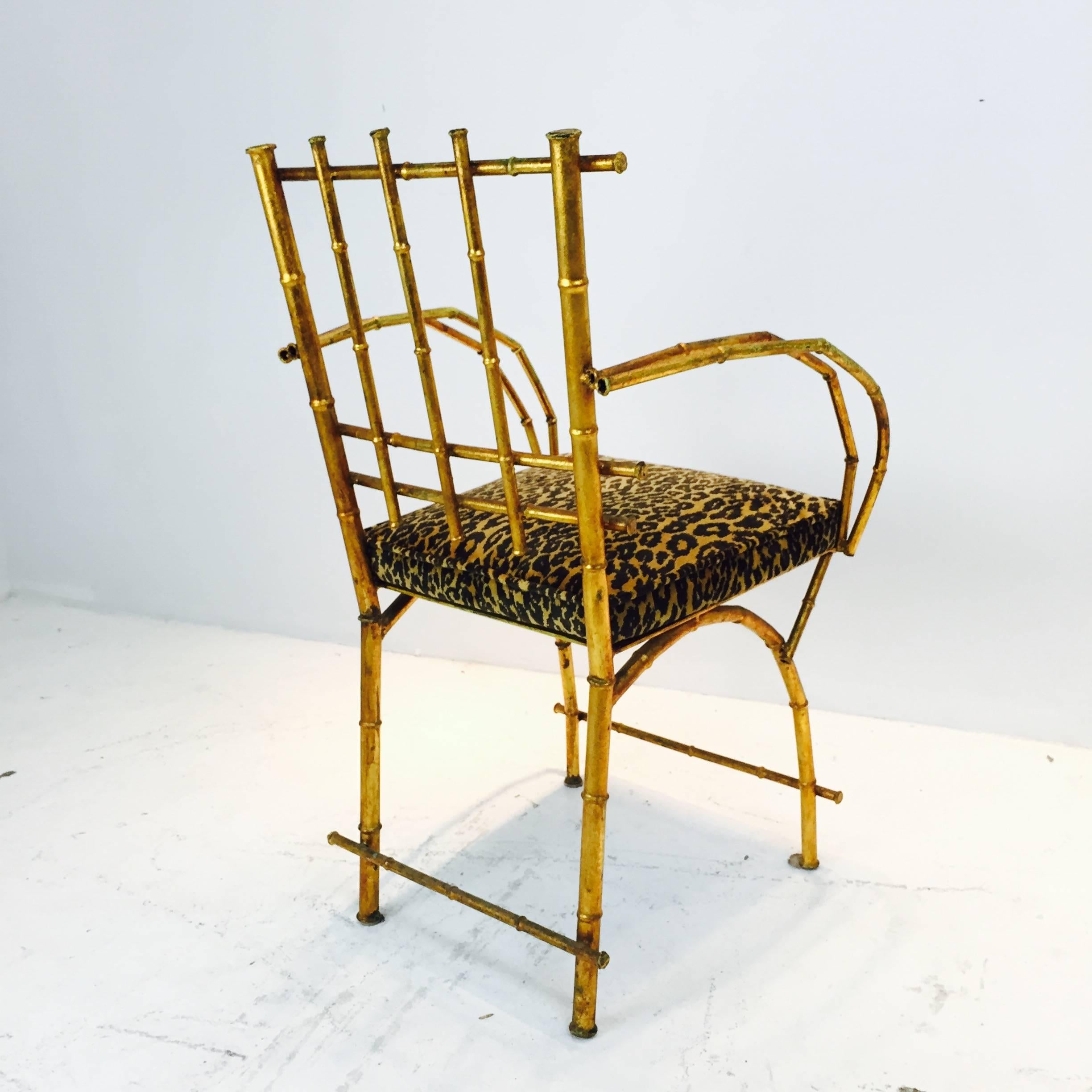 Gold Leaf Faux Bamboo Vanity Chair In Good Condition In Dallas, TX