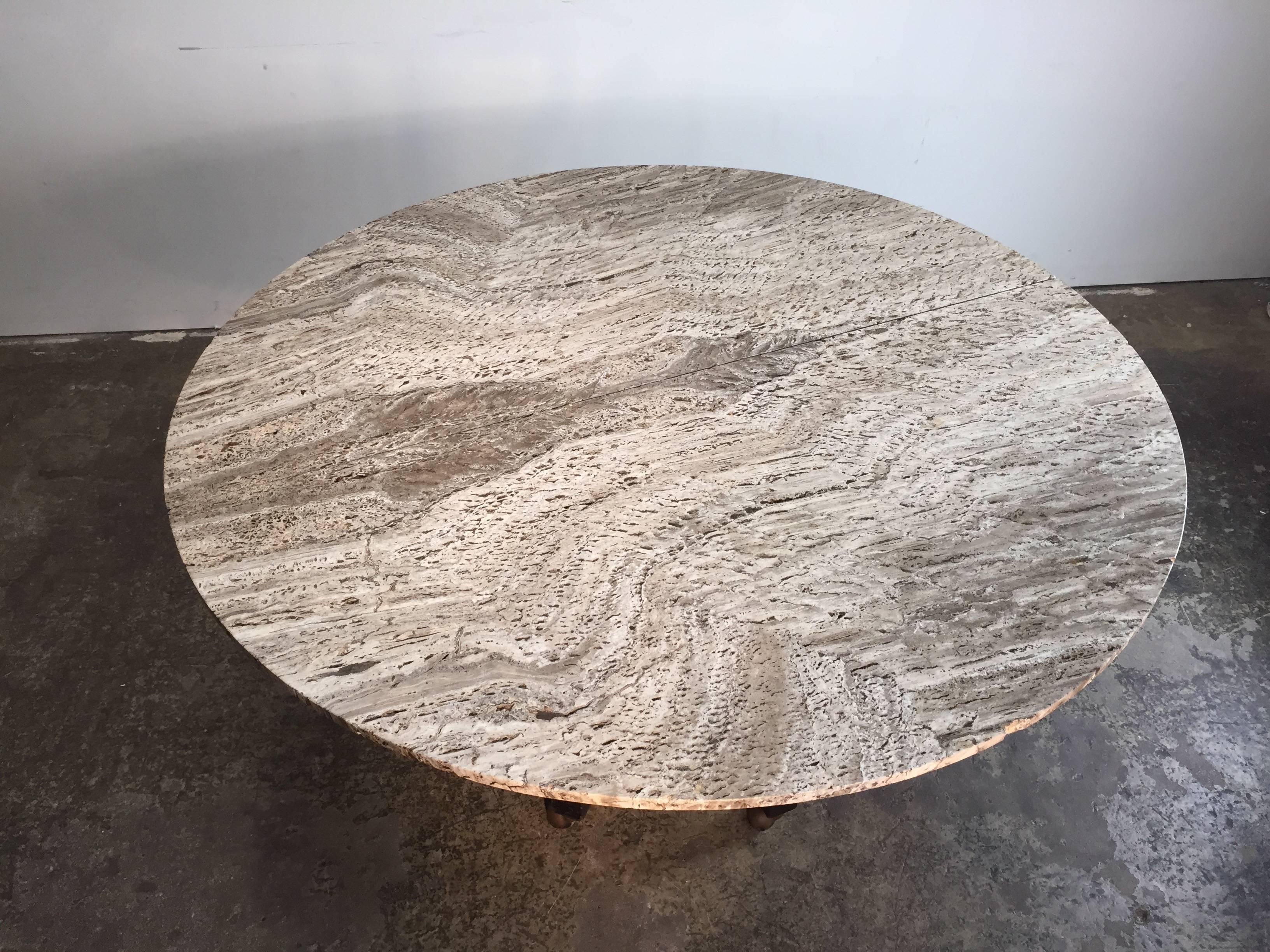 Exquisite Widdicomb Designed Library Table with Travertine Top In Excellent Condition In Dallas, TX