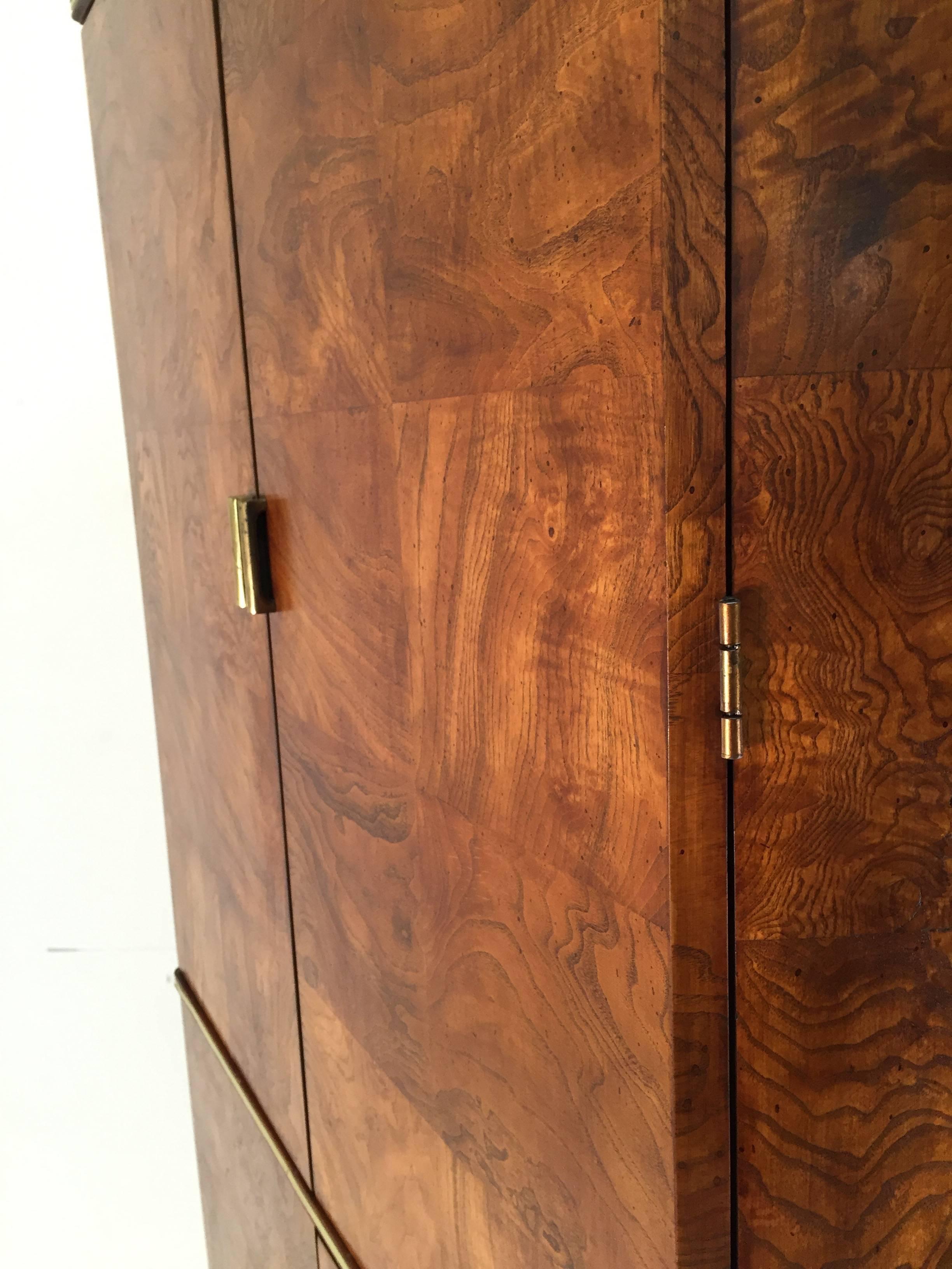 Plated American of Martinsville Burl Wood and Brass Cabinet