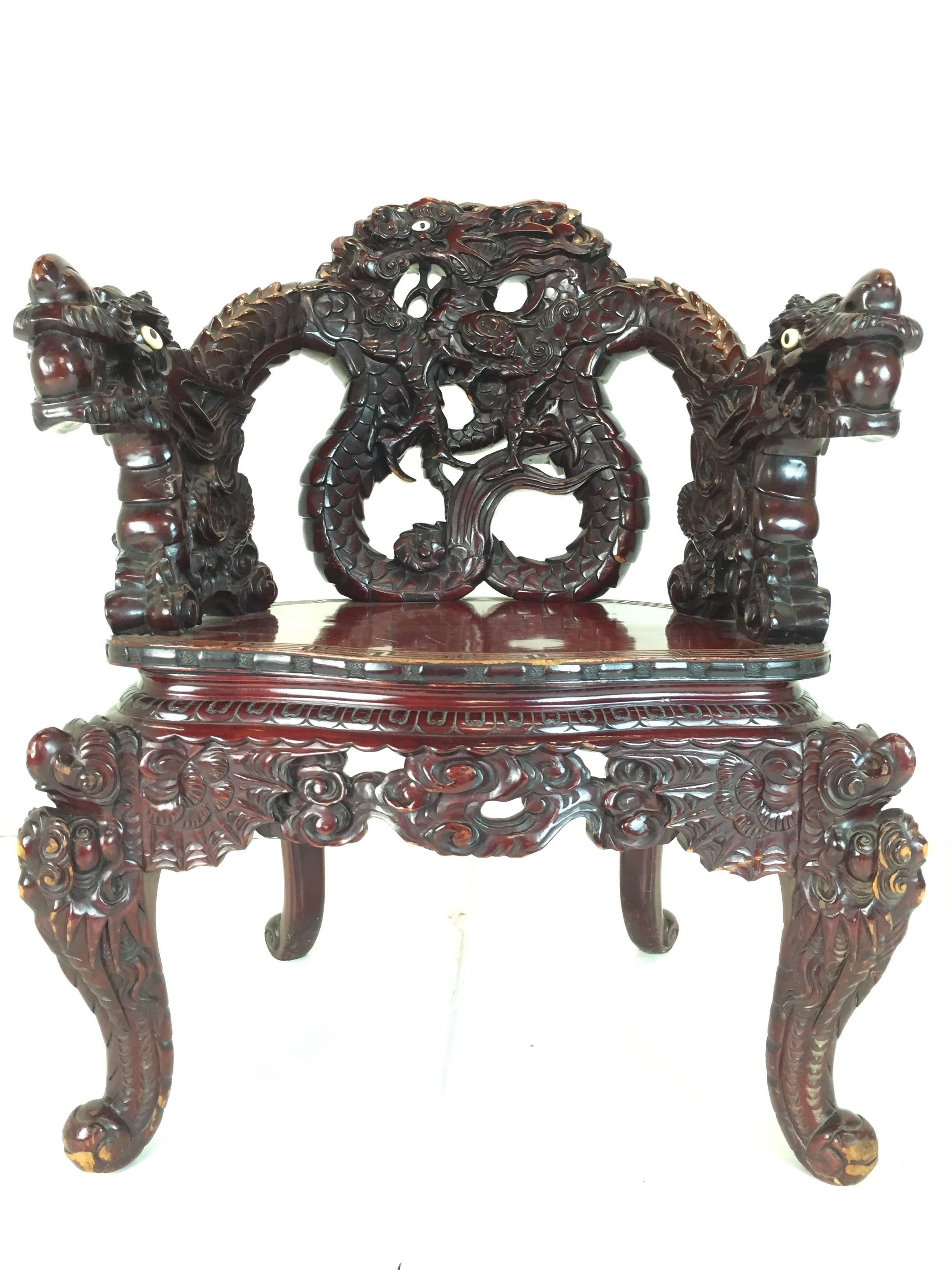 Carved ming dragon chairs. Sold individually. 