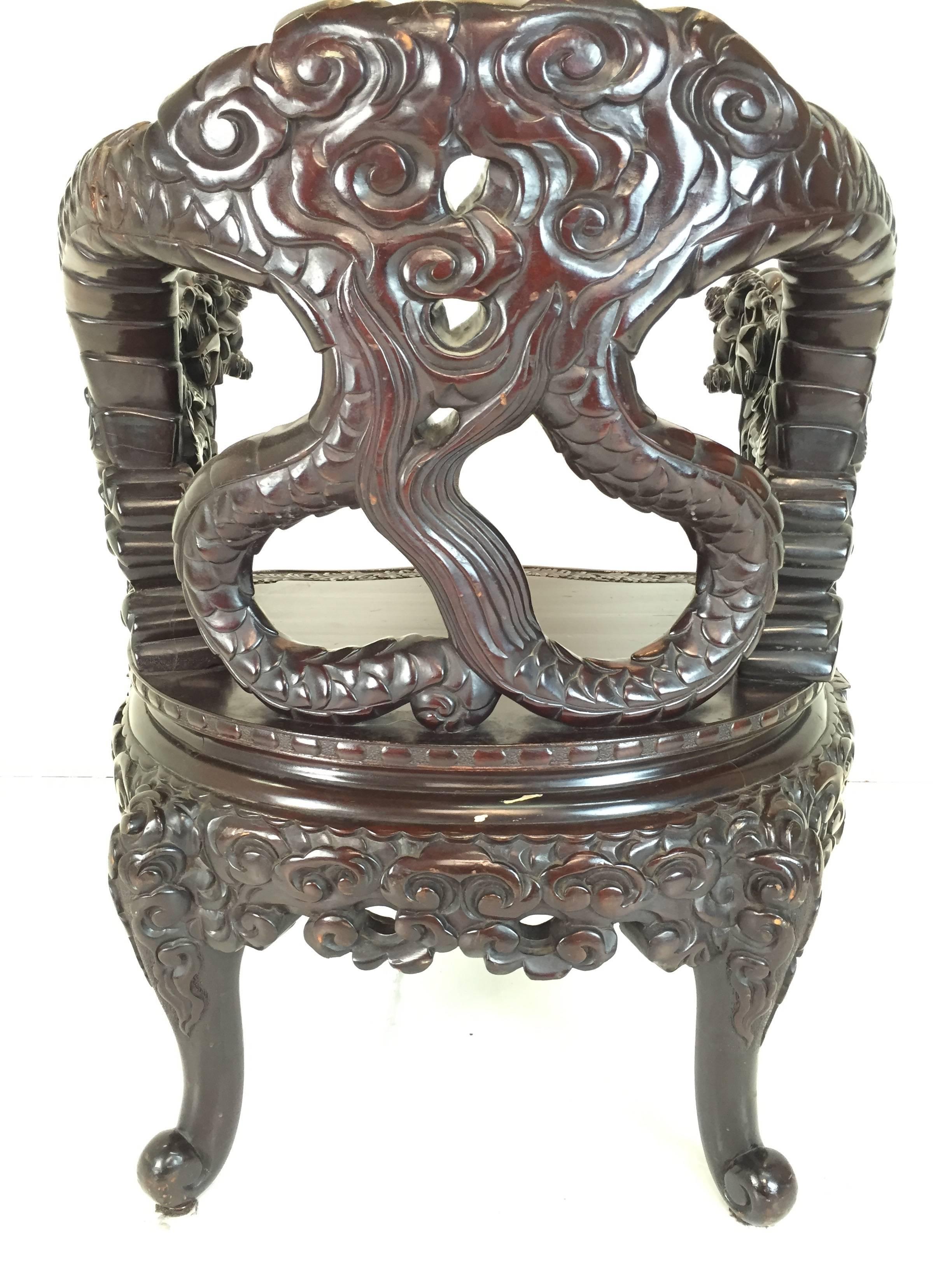 Carved Ming Dragon Chairs 3