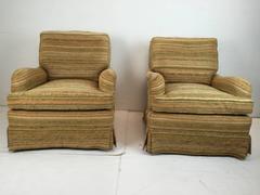 Pair of Rolled English Armchairs with Brass Tabot Trimmed Legs