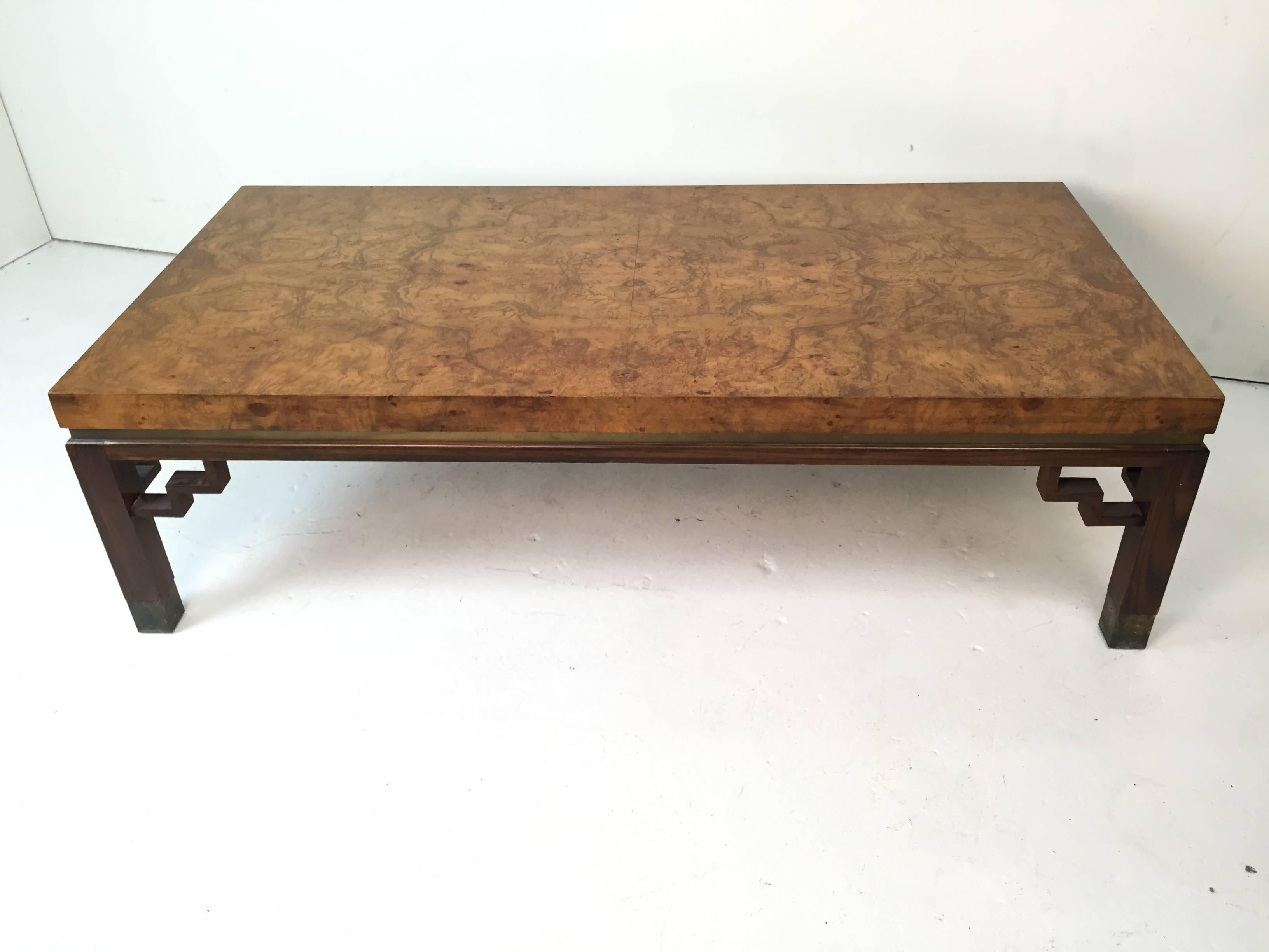 Late 20th Century 20th Century Burl Wood Rectangular Coffee Table with Rosewood Legs