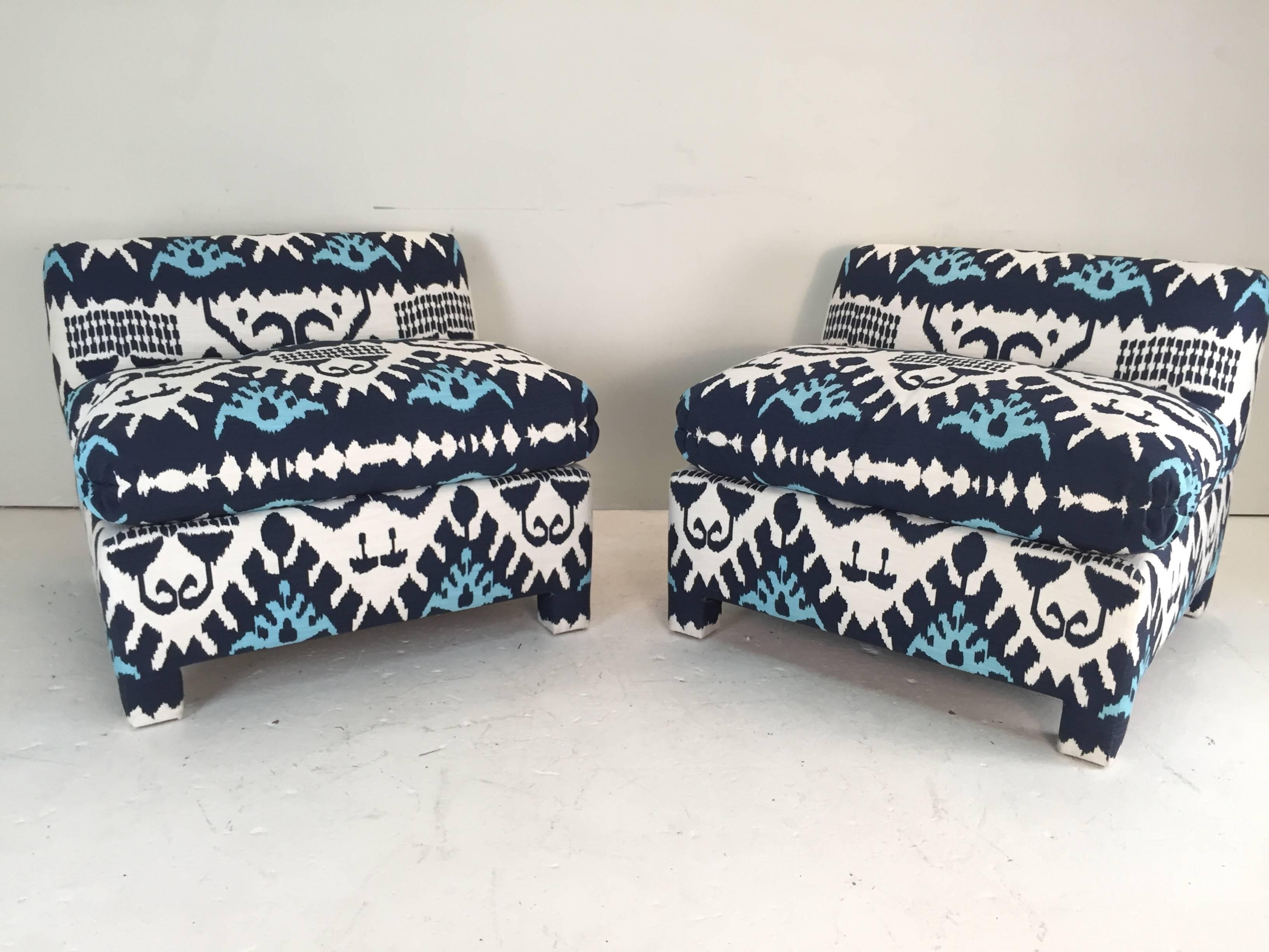  Ikat Slipper Chairs in Quadrille  In Excellent Condition In Dallas, TX