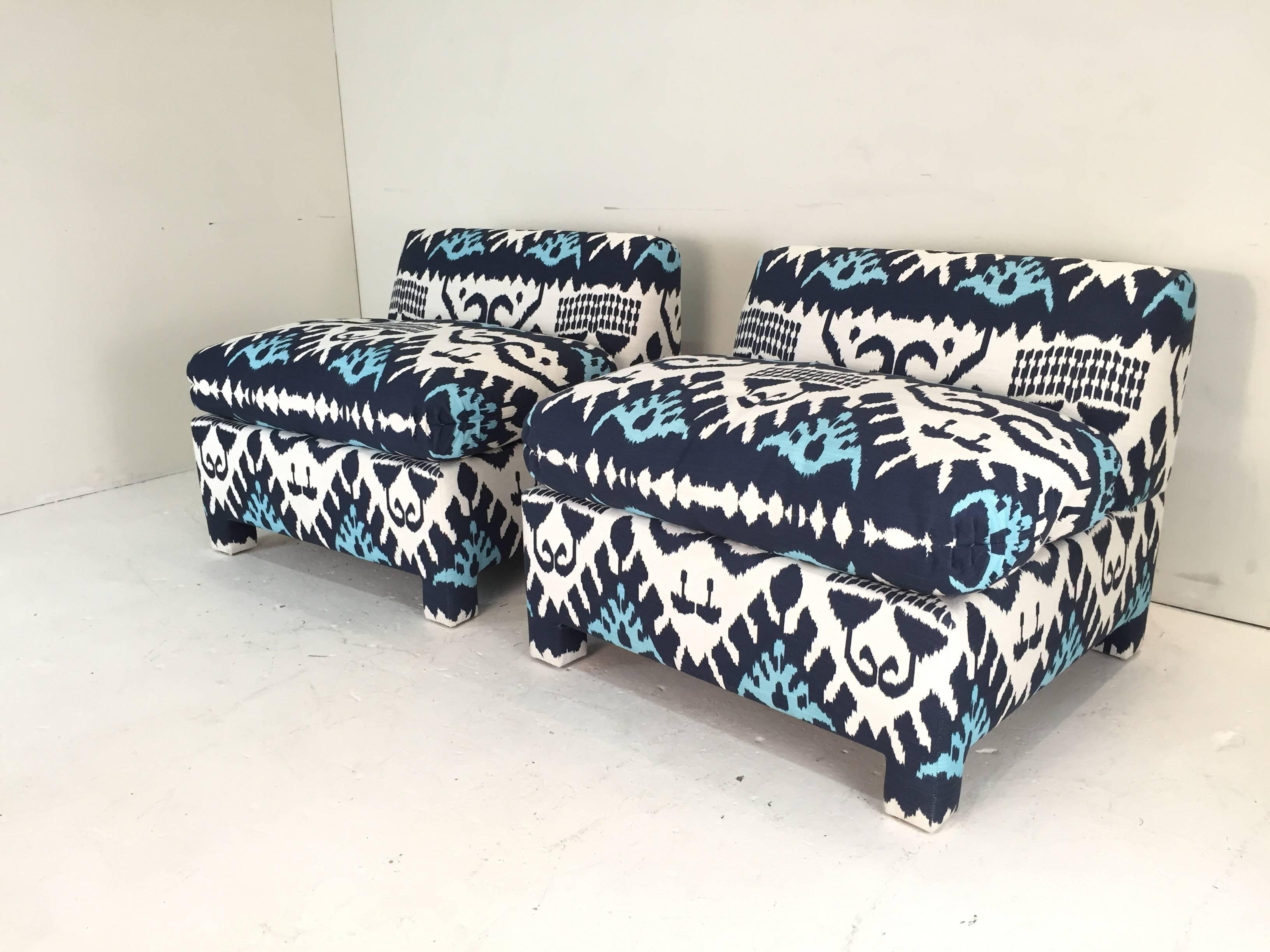 Late 20th Century  Ikat Slipper Chairs in Quadrille 