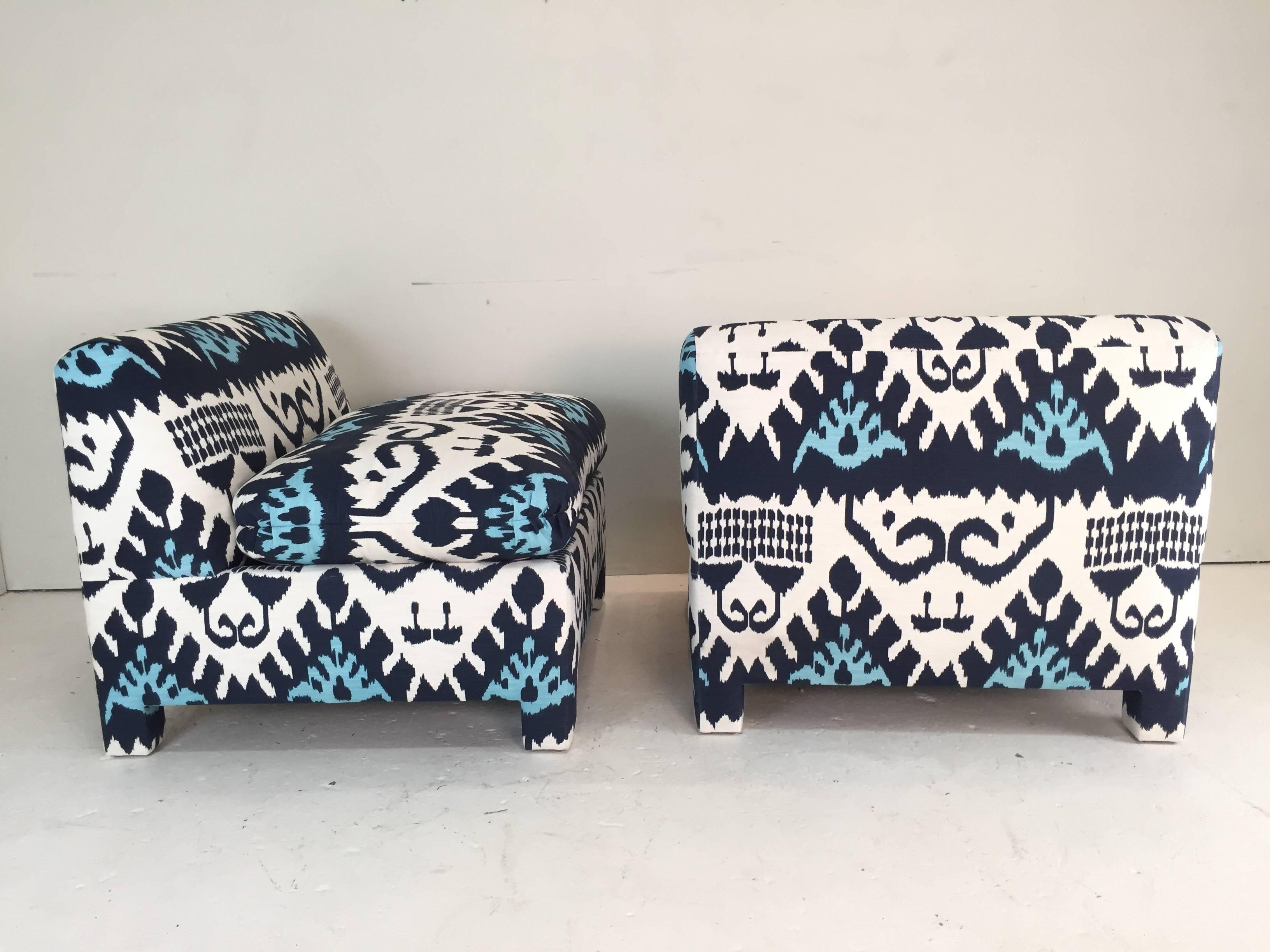  Ikat Slipper Chairs in Quadrille  2