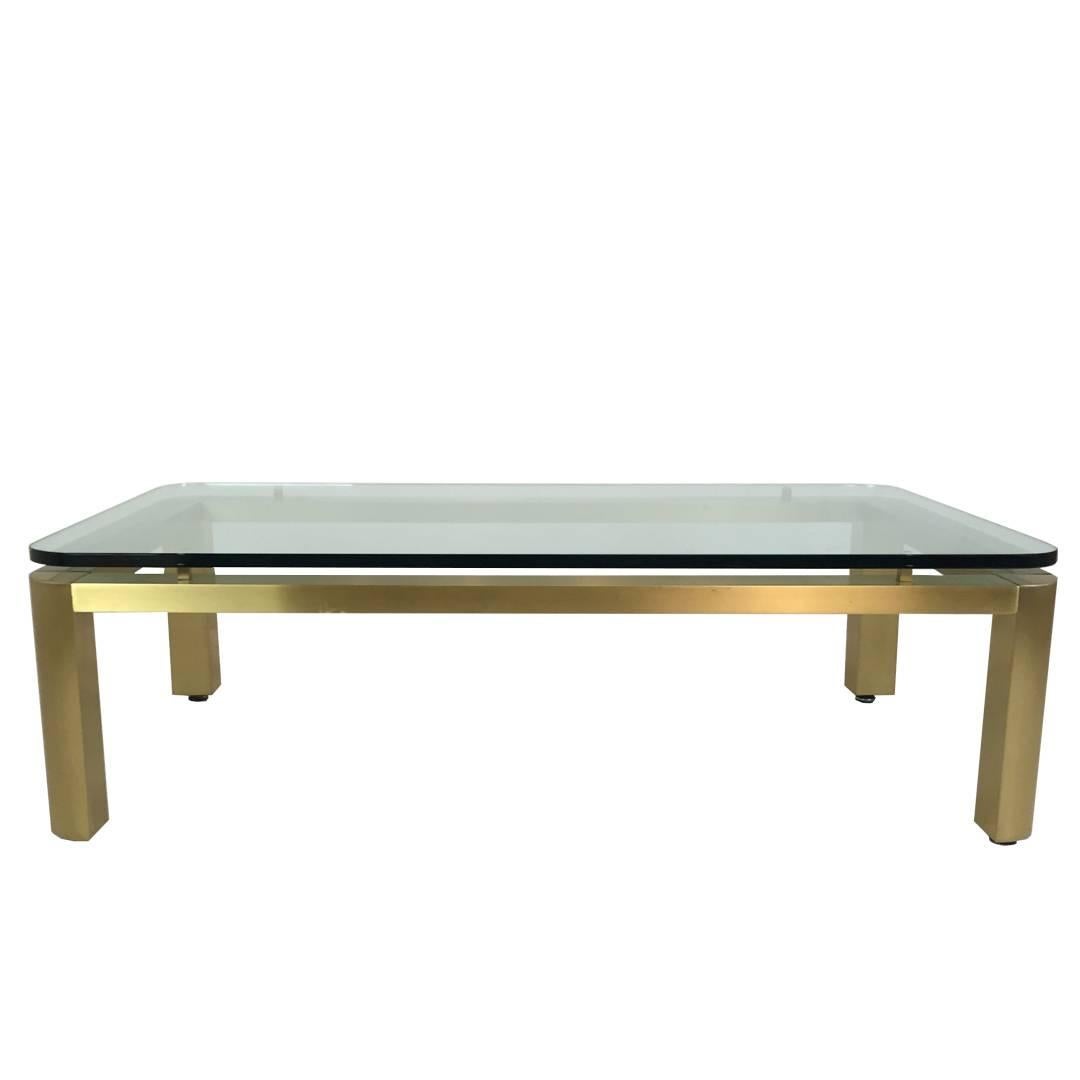 Stylish 1970s Brushed Brass Coffee Table with Round Corners
