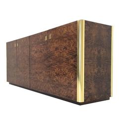 Handsome Burl Wood and Brass Credenza by Century Furniture