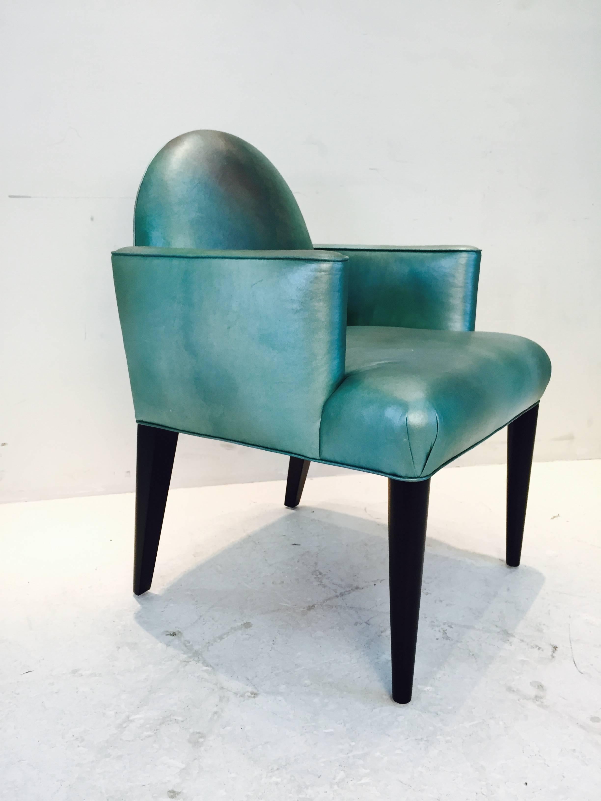 Donghia Luna Dining Arm Chair in Original 1980s Edelman Leather, 14 Available In Good Condition In Dallas, TX