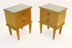 French Moderne Beechwood Nightstands with Mirror Tops