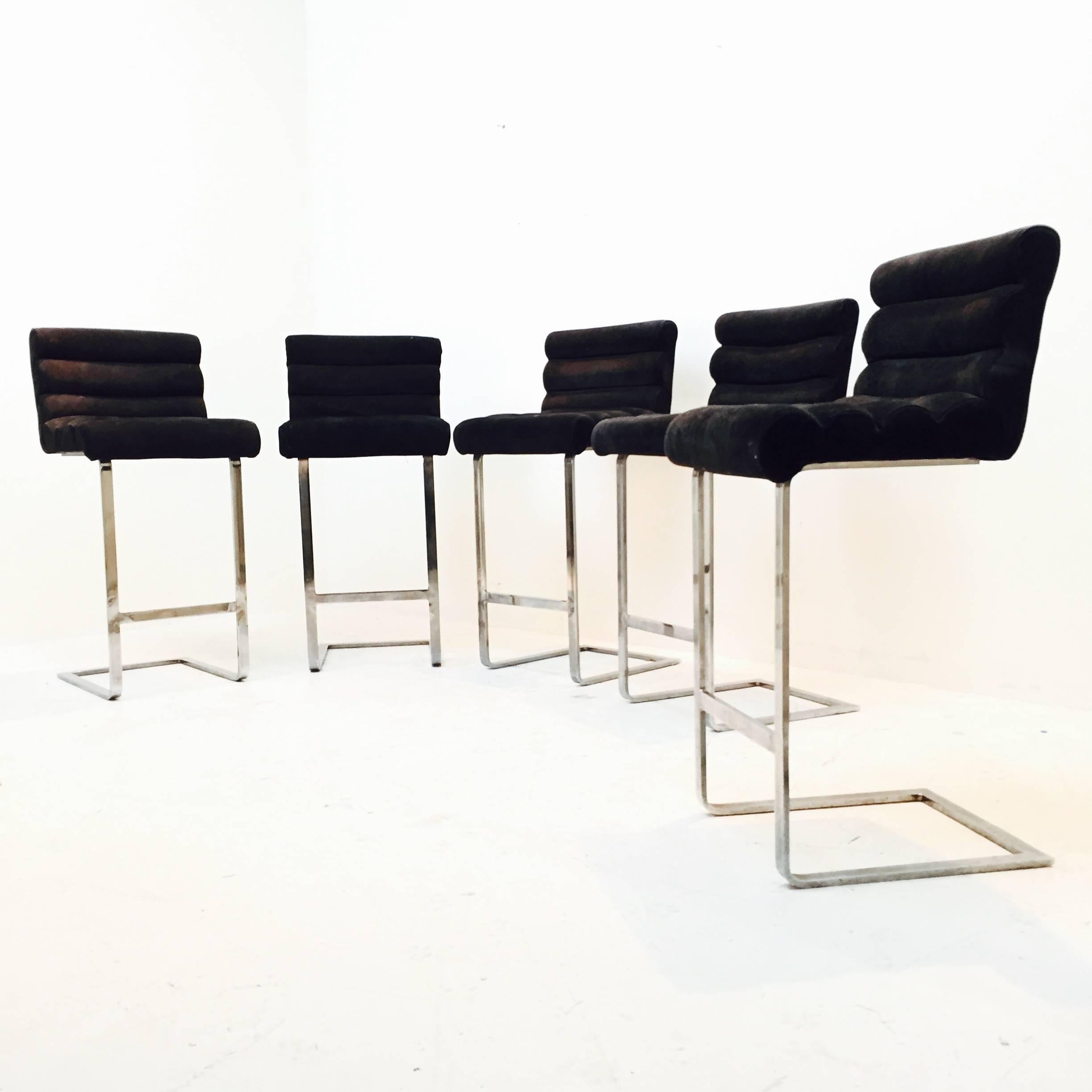 Late 20th Century Set of Five Chrome Cantilever Barstools