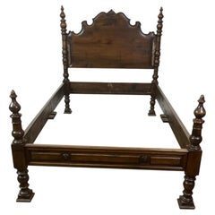 Antique Florentine Walnut Twin Bed, Hand-Carved, Italy, Circa 1880