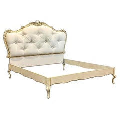 Italian Hand-Carved Bed Frame, Painted Wood, Baroque Design, 1990