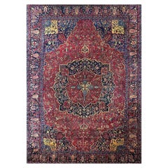 1920s Antique Persian Sarouk Wool Area Rug with Floral Motifs, 11'9" x 16'4"