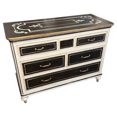 Italian Hand-Painted 5-Drawer Chest, Black & Gold, Neoclassical Style