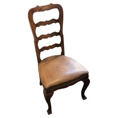 Italian Walnut Ladder Back Side Chair, Leather Seat