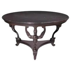 Italian Empire Style Round Accent Table with Marble Top, 1990