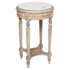 Italian Hand-Carved Wood Side Table with Marble Top, 1990