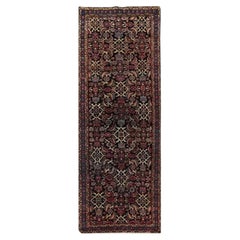 1930s Antique Persian Mahal Wool Runner Rug, Traditional Floral Carpet 3'7"x10'