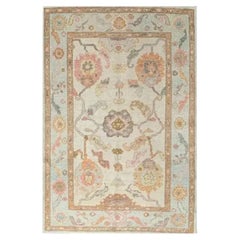 Tappeto turco Oushak in lana tessuto a mano, tappeto tradizionale con motivi floreali, 4′0″ × 5′10″