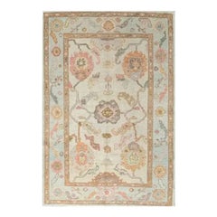 Tappeto turco Oushak in lana tessuto a mano, tappeto tradizionale con motivi floreali, 4′0″ × 5′10″