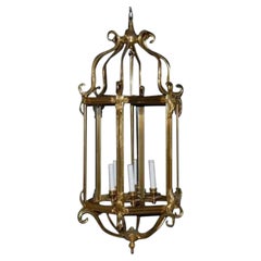 1990er Jahre Italienischer 6-Licht-Laternenkronleuchter aus Messing - Glaspaneel-Design