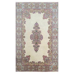 1970s Hand-Knotted Persian Kerman Area Rug, Floral Medallion
