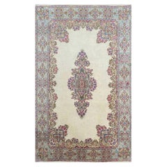 1970s Hand-Knotted Persian Kerman Area Rug, Floral Medallion