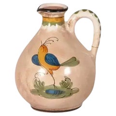 1990s Italian Hand-Painted Faience Bird Pitcher, Patinated