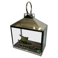 1990s Decorative Metal Terrarium with Geometric Design Display Case