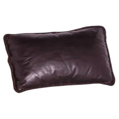 Italian Decorative Pillow in Brown Leather with Chenille Trim, 1990s