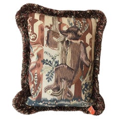 Handwoven Wool Tapestry Pillow, 15th Century Style, Bear Motif, 1990s
