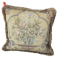 Vintage Handwoven Wool Tapestry Pillow, Floral Design, 1990s Italy