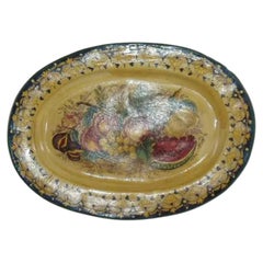 Ovaler Teller aus handbemalter italienischer Fayence aus den 1990er Jahren, Obststillleben, 32 x 23