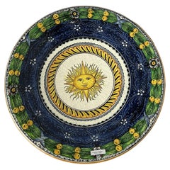 Hand-Painted Ceramic Wall Plate, Sun Motif, Italian, 1990s, 20.5”