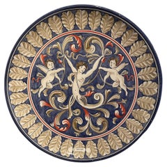 Large Italian Hand-Painted Ceramic Wall Plate, 1990s, 24 Inch Diameter
