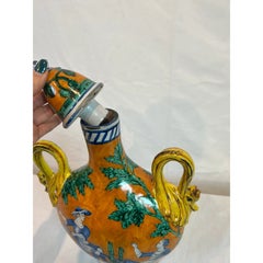 1990s Italian Hand-Painted Ceramic Flask, Mediterranean Art Pottery